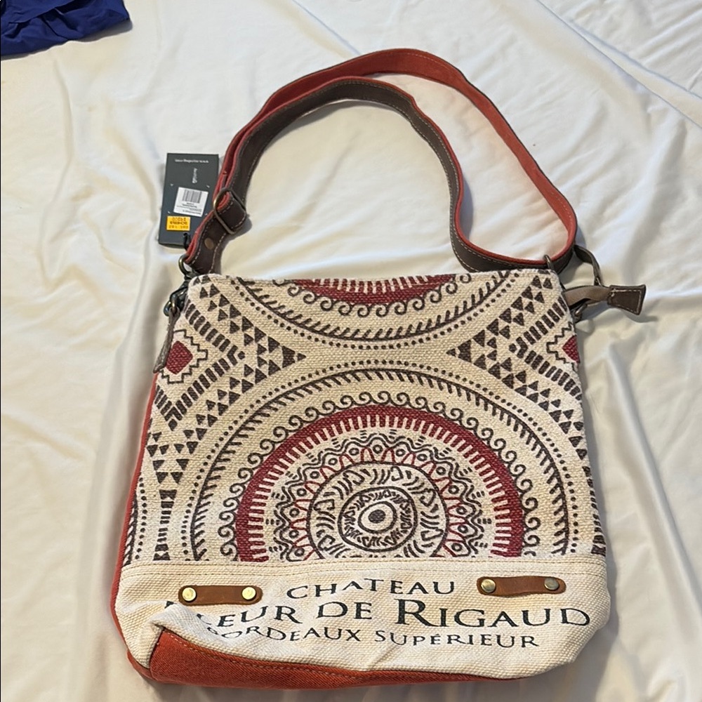 Myra Bag Red and Cream Shoulder Bag with Mandala Design BRAND NEW
